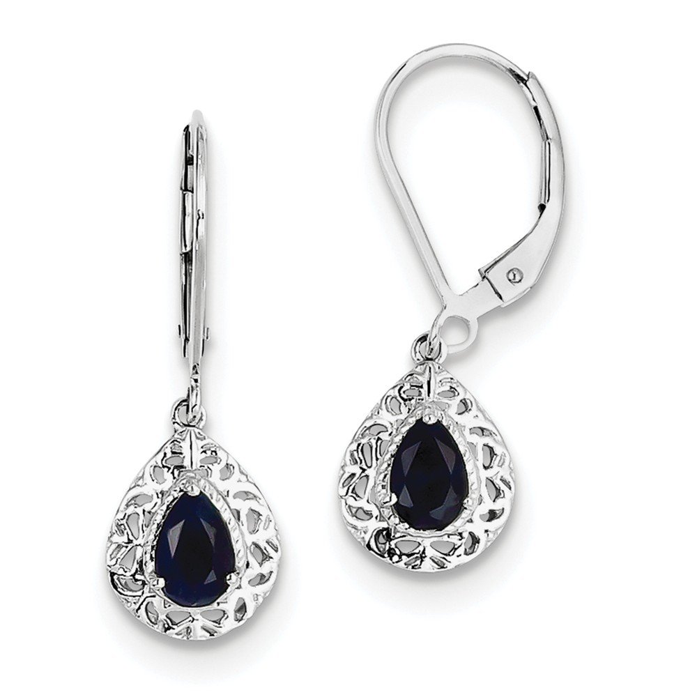 Sterling Silver Rhodium-Plated Sapphire Teardrop Lever Back Earrings for Women | Elegant Dangle Drop Ear Jewelry | Perfect for Weddings, Parties & Special Occasions