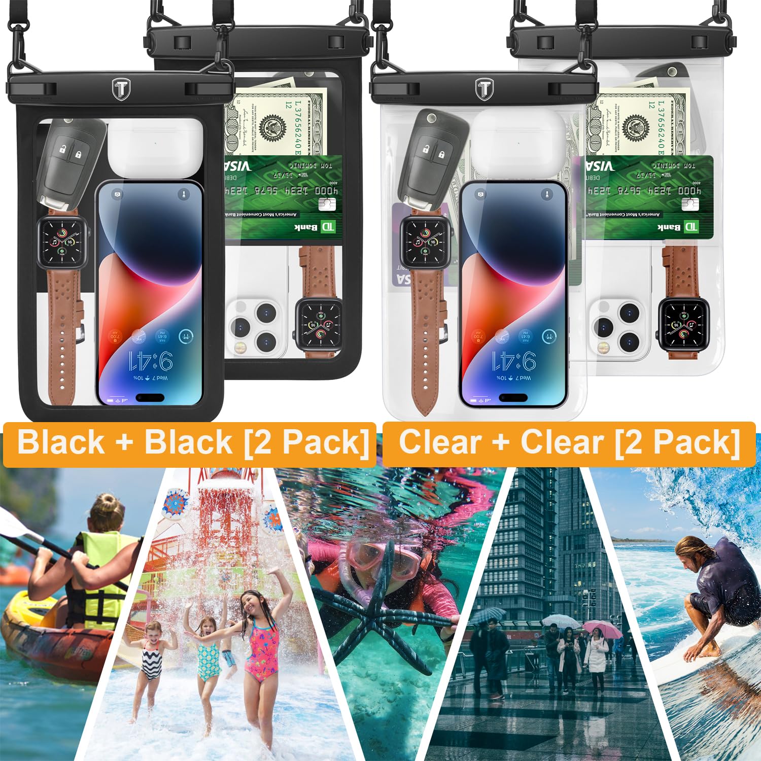 Takfox Extra Large Waterproof Phone Pouch (2-Pack) - IPX8 Certified Dry Bag for Samsung Galaxy S25 Ultra/S24+/S23/Note 20/A16/A15/A14/A13 & iPhone 16/15/14 Pro Max (Fits Up to 10