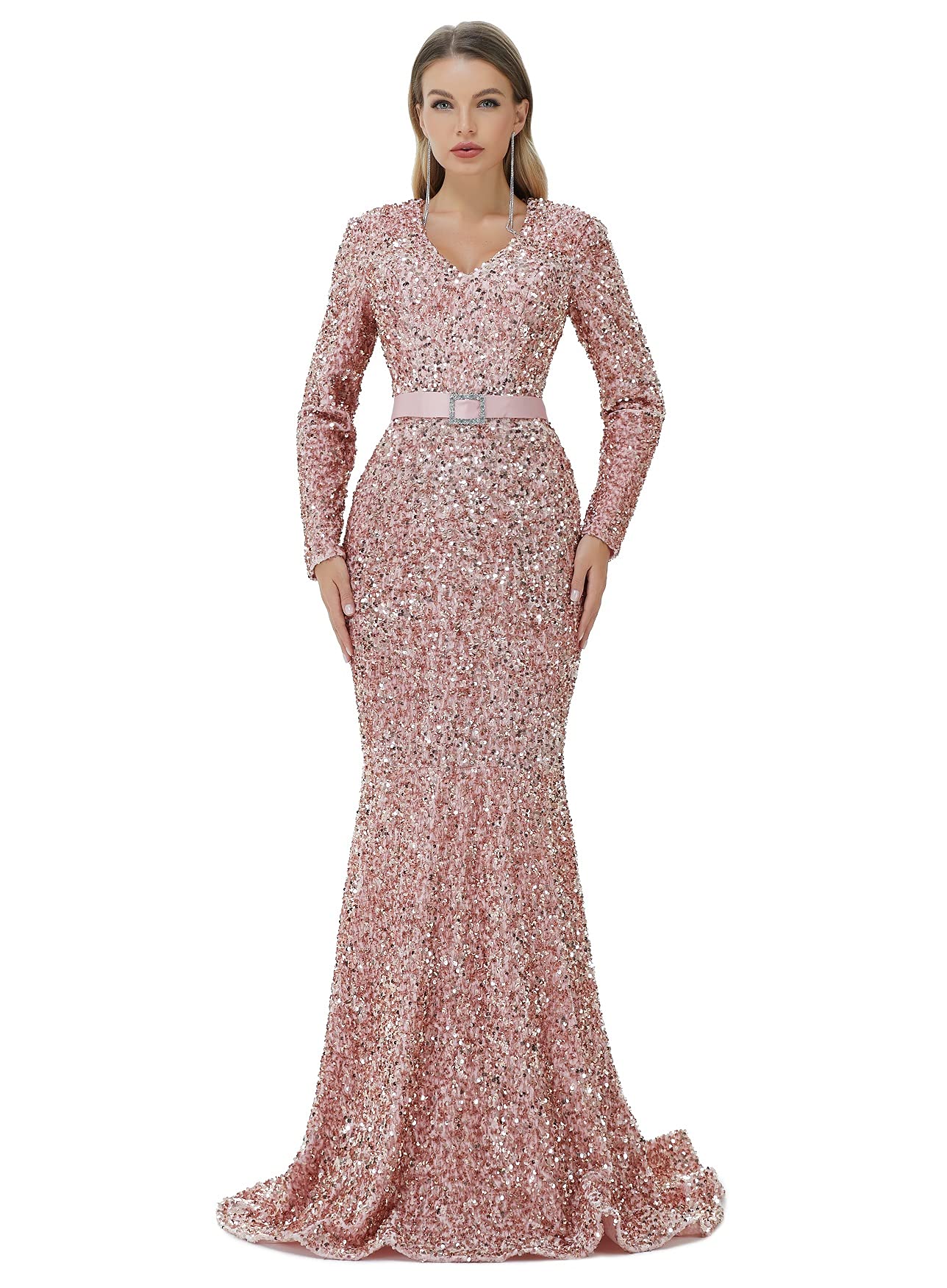 Sparkly Datangep Women's Sequin Mermaid Evening Dress Long Sleeve Formal Gown for Prom, Party, Bridesmaid & Special Occasions - Elegant Night Out & Wedding Guest Attire