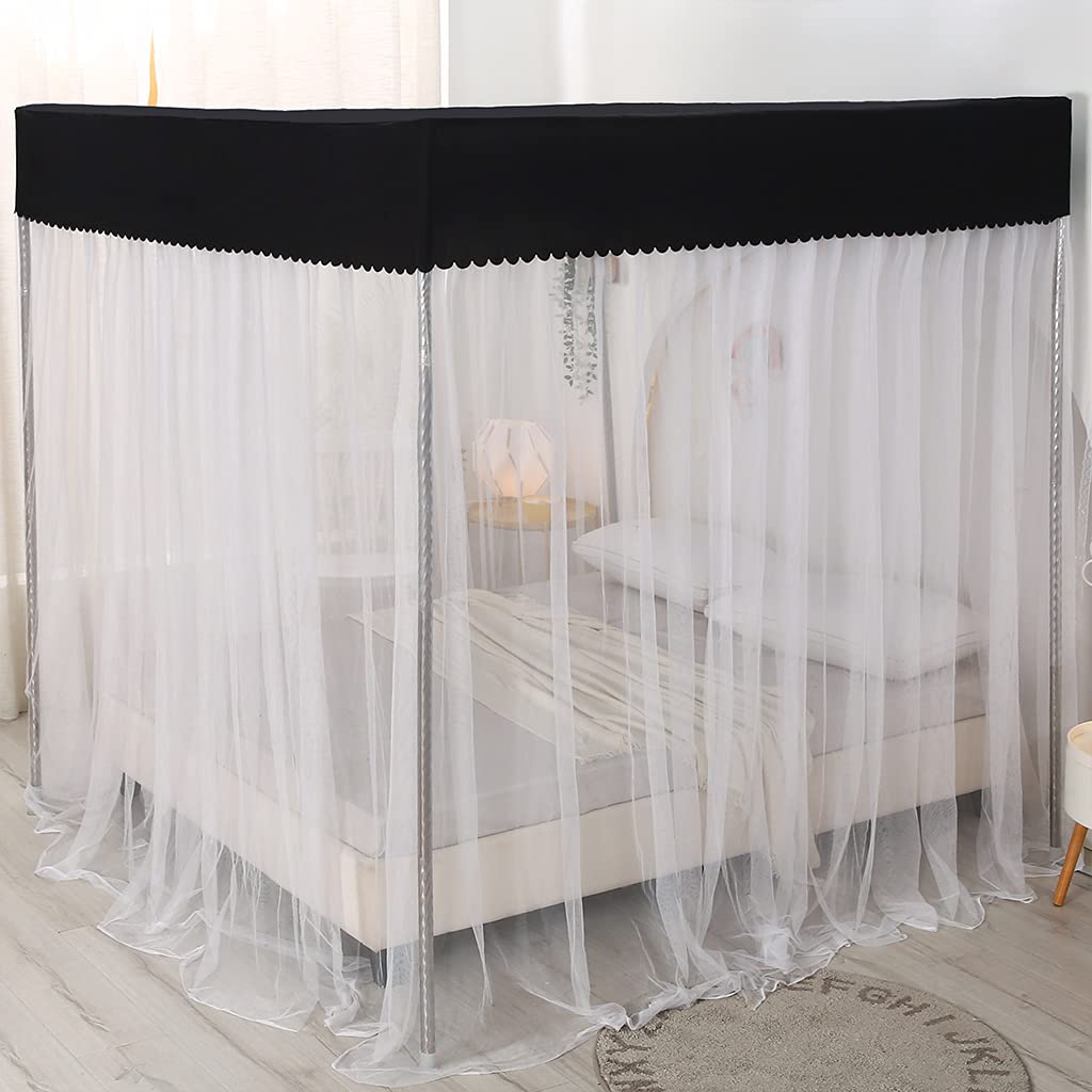Princess 4 Corner Post Bed Canopy & Cute Mosquito Net for Girls Bedroom - Twin/Full/Queen/King Size Bed Canopy Curtain (Solid Black, Queen) - Perfect for Kids Rooms, Adult Bedrooms & Nursery Decor