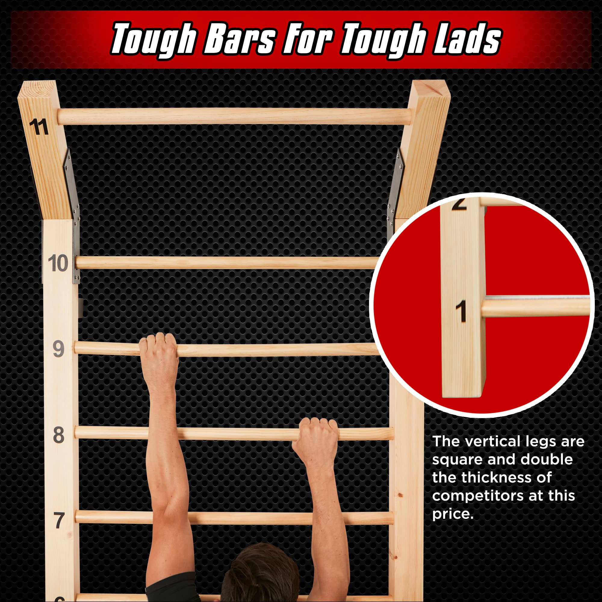 Swedish Ladder Wood Stall Bar - 11-Rung Gymnastic Equipment for Physical Therapy, Back Pain Relief & Scoliosis Exercise | Improve Range of Motion & Strength Training | Perfect for Home Gym, CrossFit & Rehabilitation