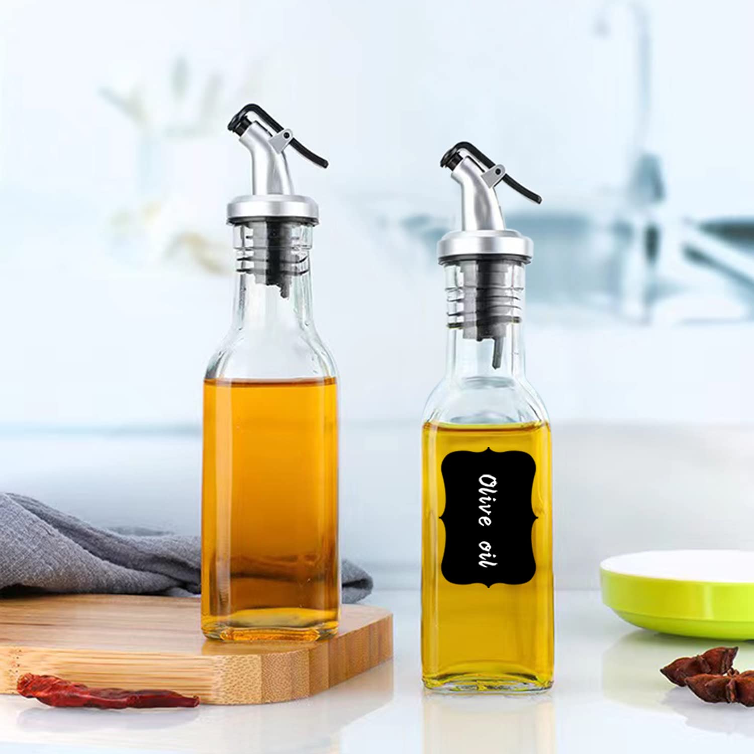 Premium 6oz Leakproof Oil Dispenser Set - 30 Pack Glass Bottles for Olive Oil, Vinegar & Liquids with Bonus Stickers & Marker - Perfect for Kitchen, Restaurants & Gift Packaging