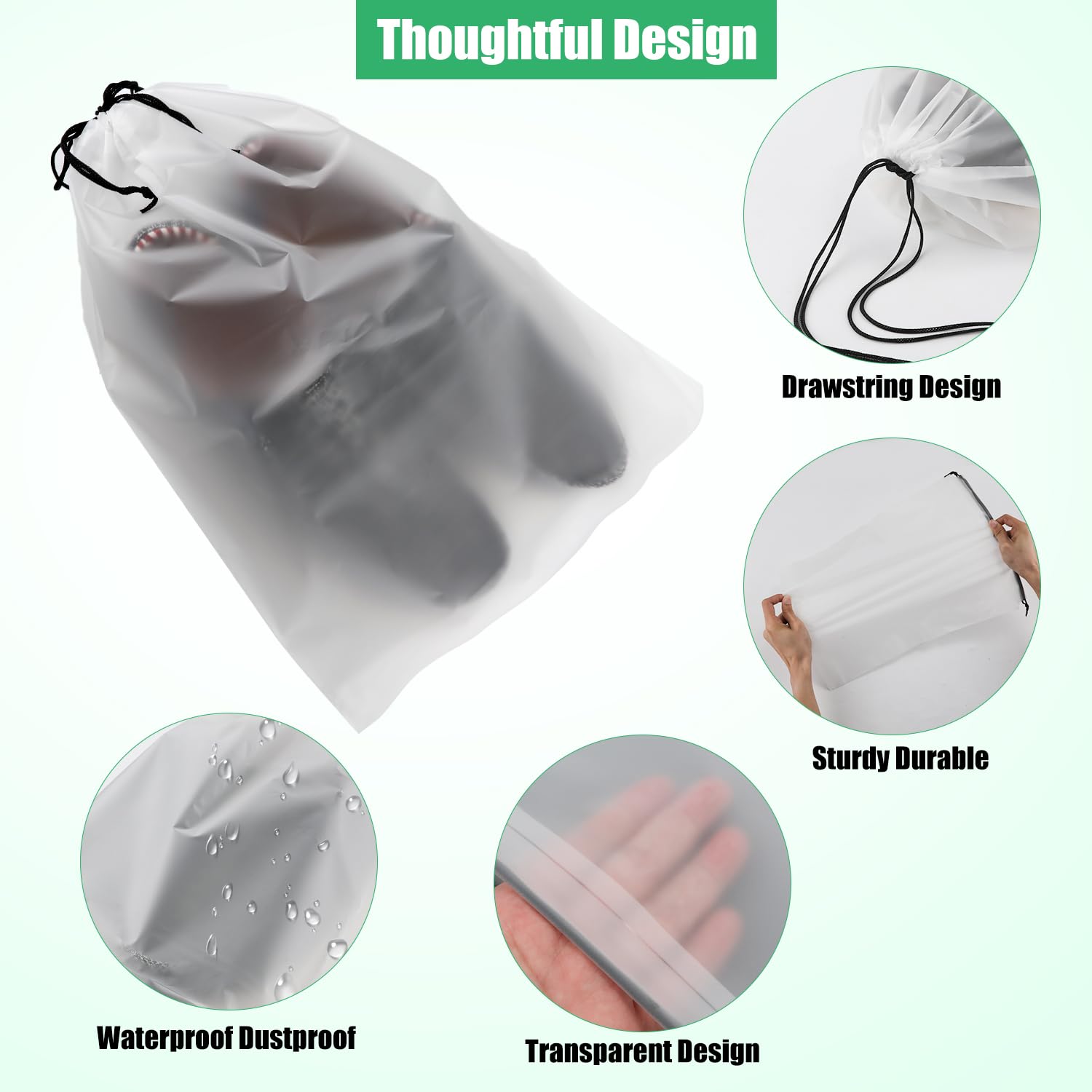 20pcs Clear Travel Shoe Bags - 15.7x11.8 Inch Large Transparent Shoe Covers with Drawstring for Suitcase Packing, Shoe Storage & Moving Organizers - Perfect for Travel, Gym, Home Storage & Dust Protection (Men & Women)