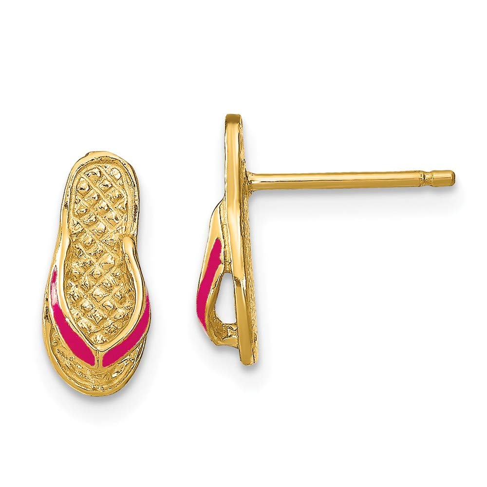14K Yellow Gold Blue Enamel Flip Flop Post Earrings - Dainty Summer Beach Jewelry for Women - Perfect for Vacation, Pool Parties & Casual Wear