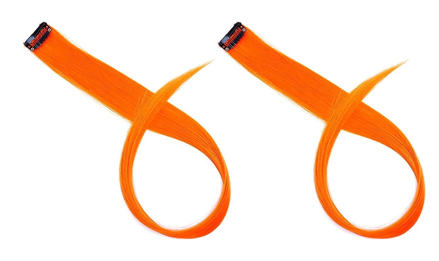 Vibrant Colored Hair Extension Strips - Set of 4 Straight Highlight Streaks for Women & Girls (Orange) | Perfect for Parties, Cosplay & Fashion Styling
