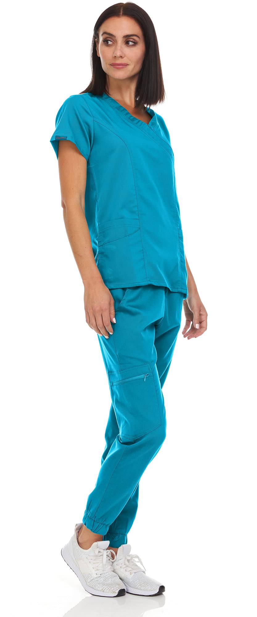 MediChic Women's Stretch V-Neck Jogger Scrubs Set - 12+ Colors | Comfortable Medical Uniform for Nurses & Healthcare Professionals