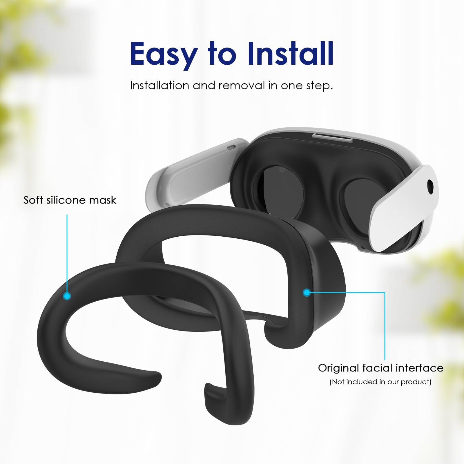 Meta Quest 3 VR Silicone Face Mask - Lightproof & Sweatproof VR Accessories for Enhanced Immersion (Black) - Perfect for Gaming, Fitness VR & Long Play Sessions