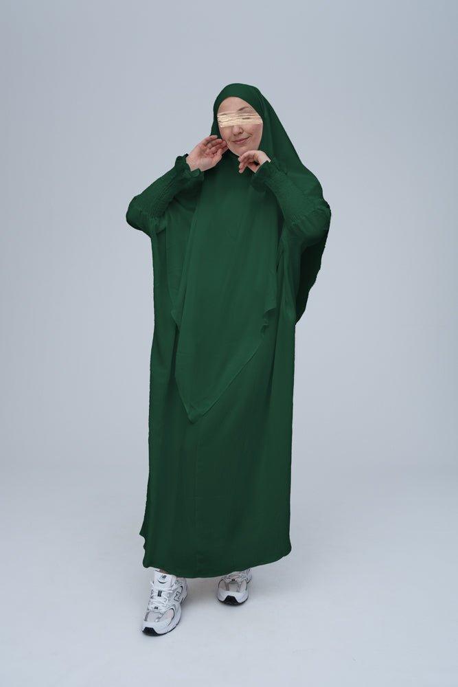 Premium Dark Green Prayer Gown for Umrah & Salah - Modest Islamic Abaya for Women - Perfect for Hajj, Mosque Prayers & Religious Ceremonies