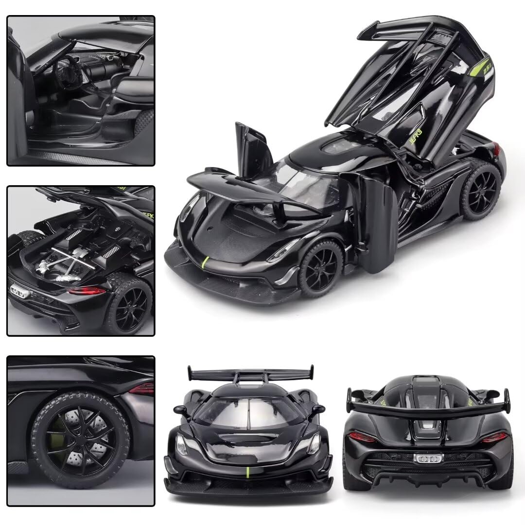 1/32 Scale Jesko Die Cast Metal Toy Cars for Kids - Pull Back Action with Light & Sound, Collectible Model Car for Boys Age 3+ (Black) | Perfect for Birthday Gifts, Playtime & Car Collection Display