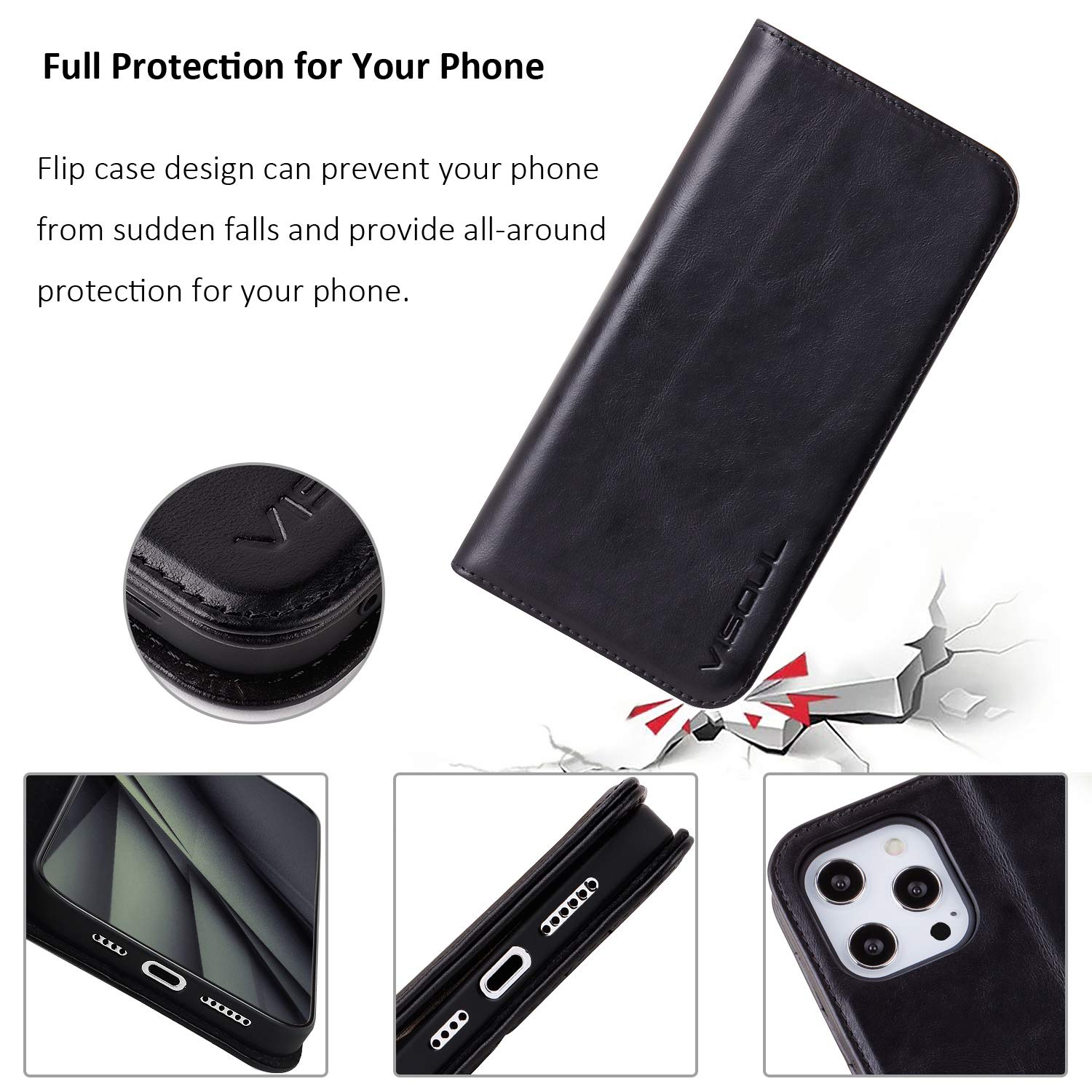 Premium Genuine Leather Flip Wallet Case for iPhone 12 Pro Max 6.7