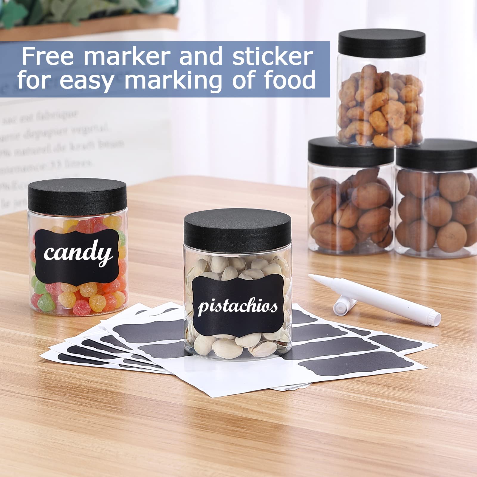 48PCS 8OZ Plastic Jars with Screw-On Lids - Refillable Empty Round Containers for Slime, Cosmetics, Dry Food, Honey Jam, Cream & Lotion - Includes Pen & Labels - Perfect for DIY Crafts, Storage & Organization
