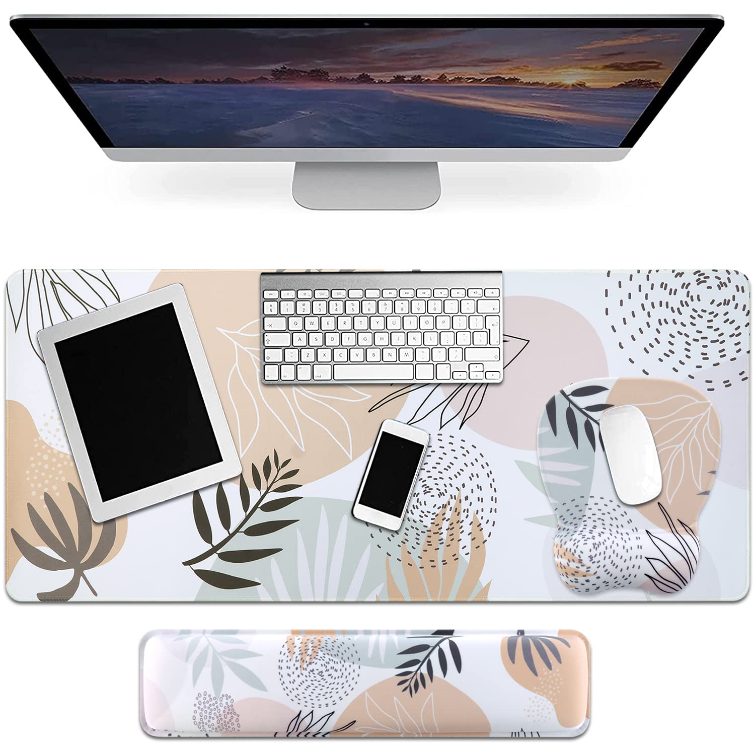 iLeadon Ergonomic Mouse Pad with Wrist Support & Keyboard Pad - Extra Large Non-Slip Gaming Mouse Mat with Rubber Base - Comfortable Computer Wrist Rest for Office, Home, Gaming & Workstation Use