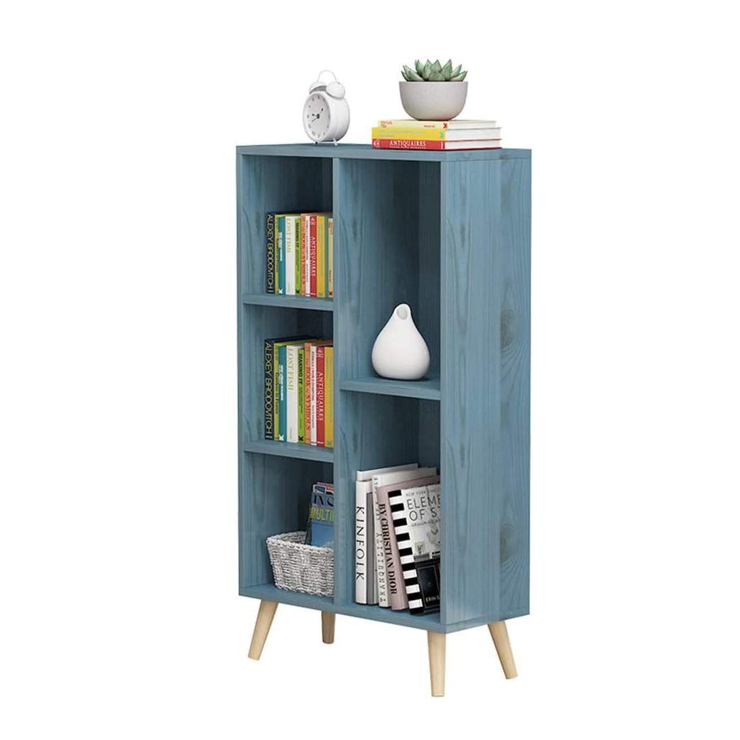 4-Tier Wooden Bookcase with Partition Design - Free Standing Office Shelves & Storage Cabinet for Home Office, Easy Assembly (Blue) | Perfect for Organizing Books, Files & Decor in Living Room or Study