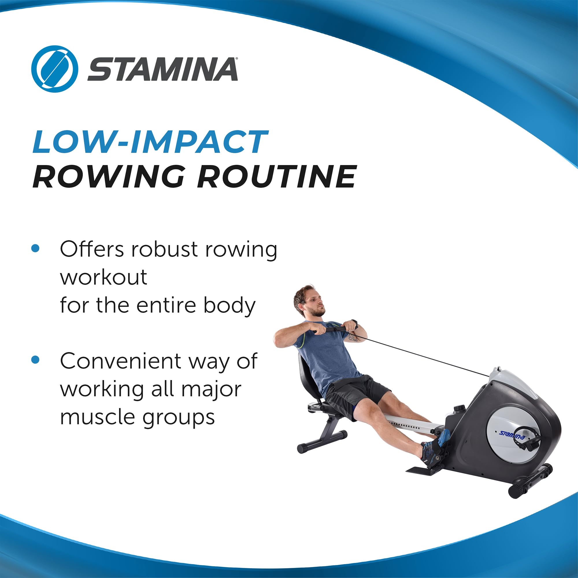 Stamina Recumbent Exercise Bike & Rower - Smart Workout App - Home Fitness for 250lbs