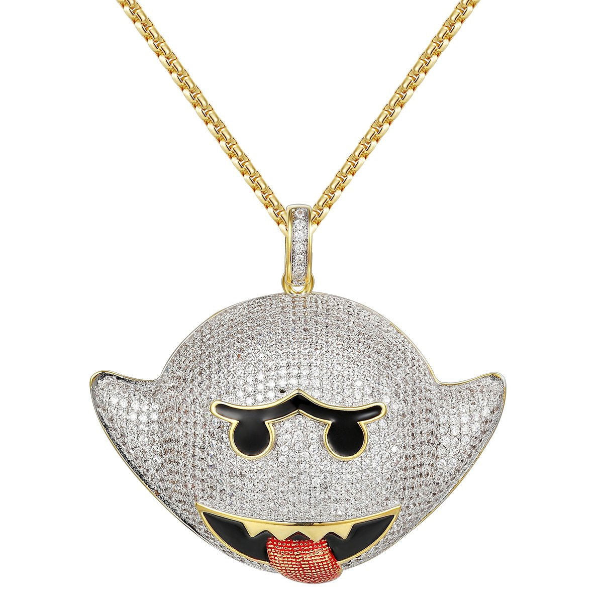 14k Gold Plated Flying Ghost Emoji Pendant Necklace - Spooky Halloween Jewelry Gift for Women & Teens - Perfect for Costume Parties & Everyday Wear