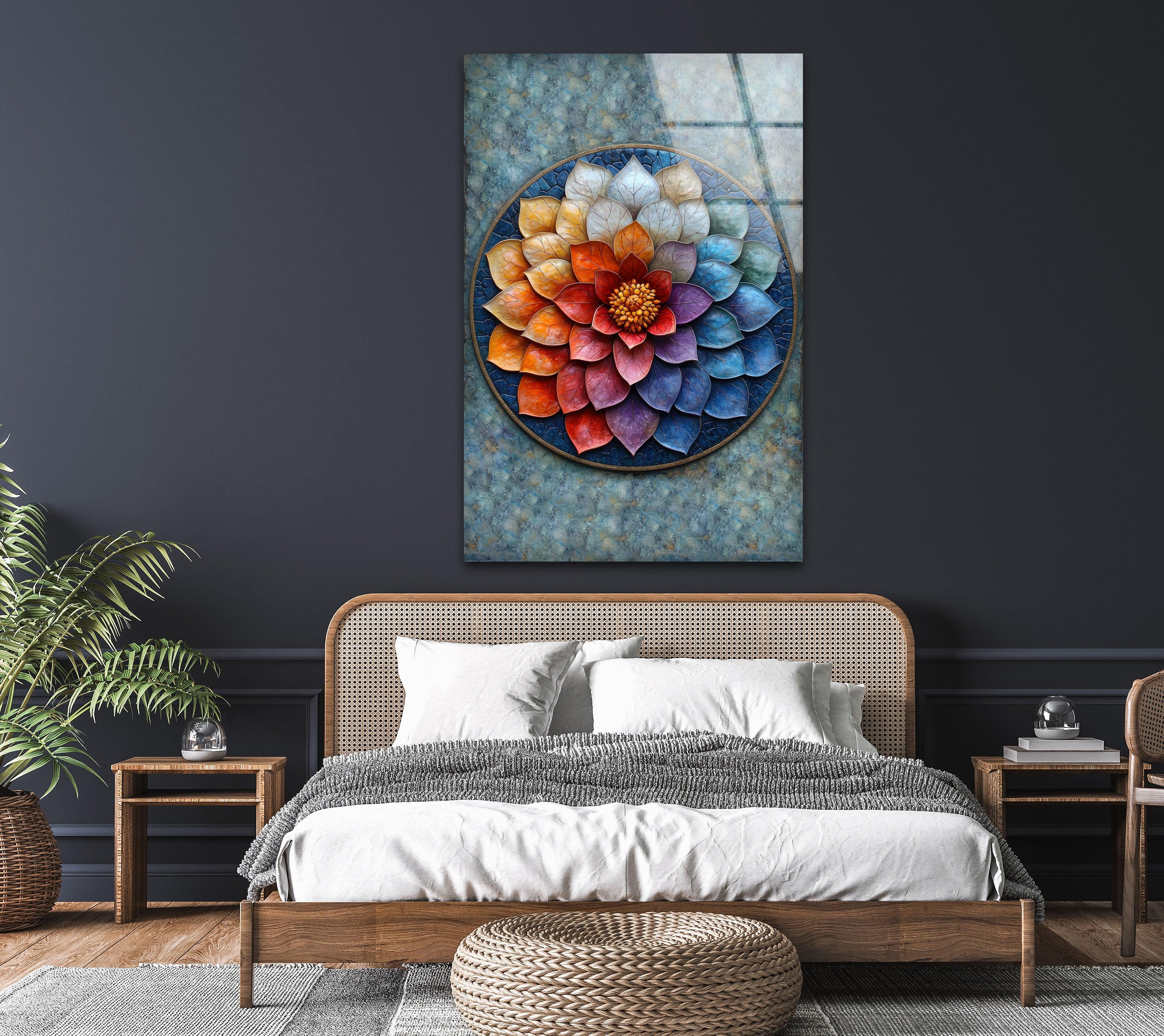 Vibrant Floral Glass Wall Art Decor - Handmade Stained Glass Window Hanging for Home, Living Room, Bedroom, Office & Garden Decor
