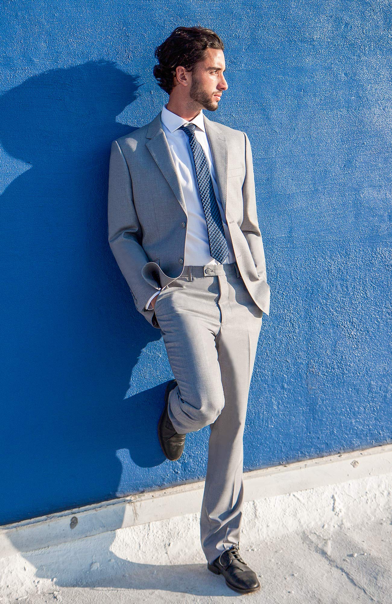 Men's Modern Fit 2-Piece Italian Wool Suit - Slim Fit Blazer & Dress Pants for Business, Wedding & Formal Occasions | Premium Two-Button Suit Jacket & Matching Trousers for Office, Party & Special Events