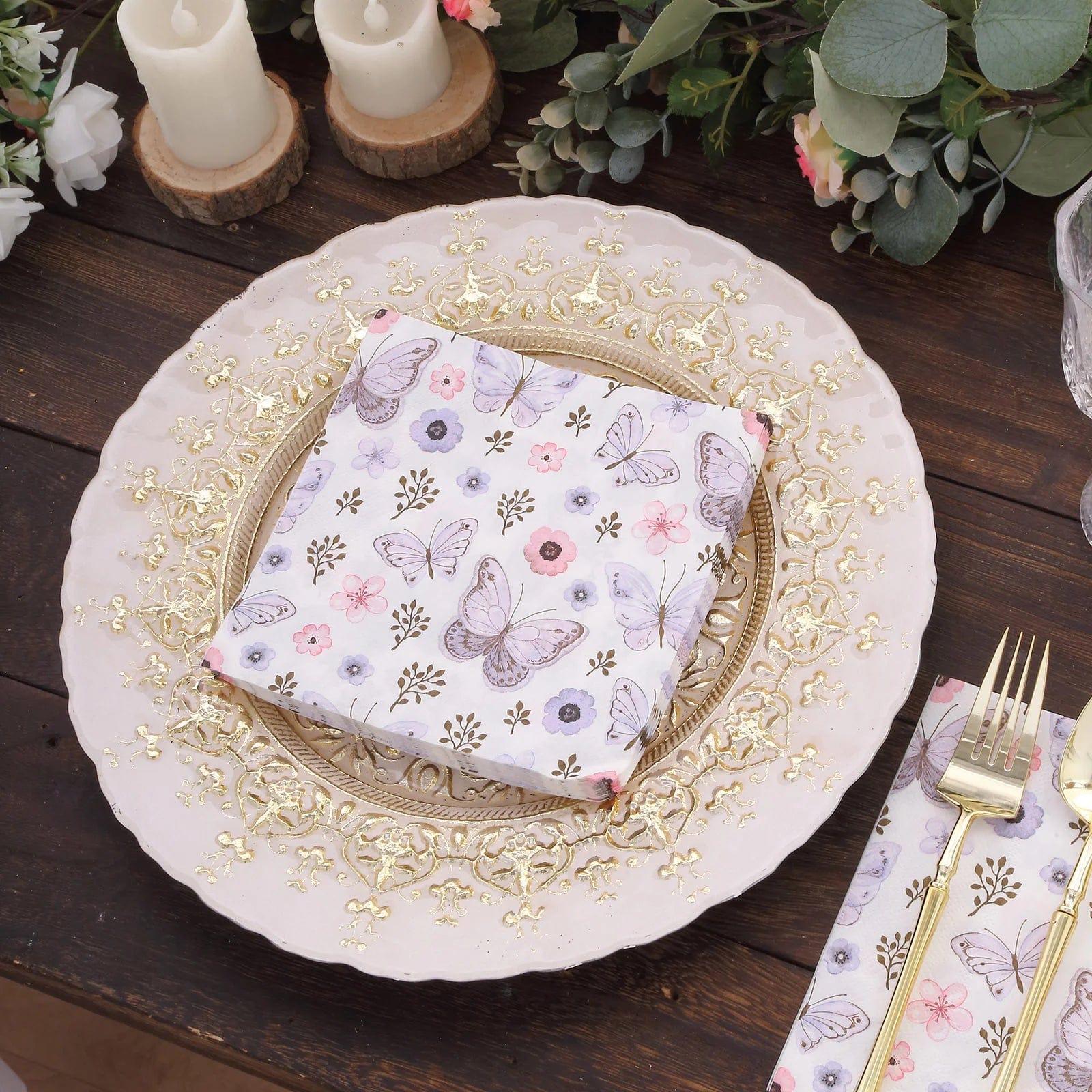 20-Pack Disposable 13x13 Inch Ivory & Lavender Butterfly Cocktail Napkins - Elegant Party, Wedding, Bridal Shower & Dinner Table Decorations