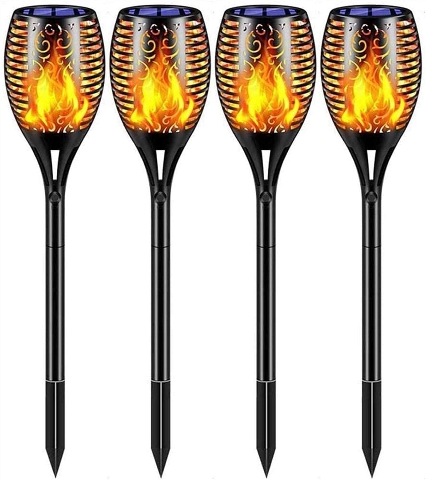 QDY - Solar Powered Garden Torches with Flickering Flame Effect, 4/6/8 Pack LED Outdoor Decorative Lights for Patio, Yard, Lawn & Pathway Lighting - Perfect for Backyard Parties, Landscape Decor & Nighttime Ambience (4 Pack, 72 LEDs)