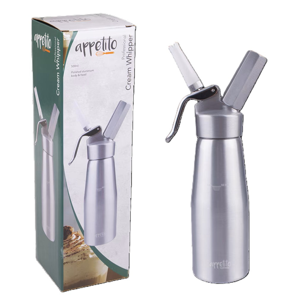 Appetito Professional 500ml Cream Whipper - Stainless Steel Whipped Cream Dispenser for Coffee, Desserts & Cocktails - Perfect for Home & Commercial Use