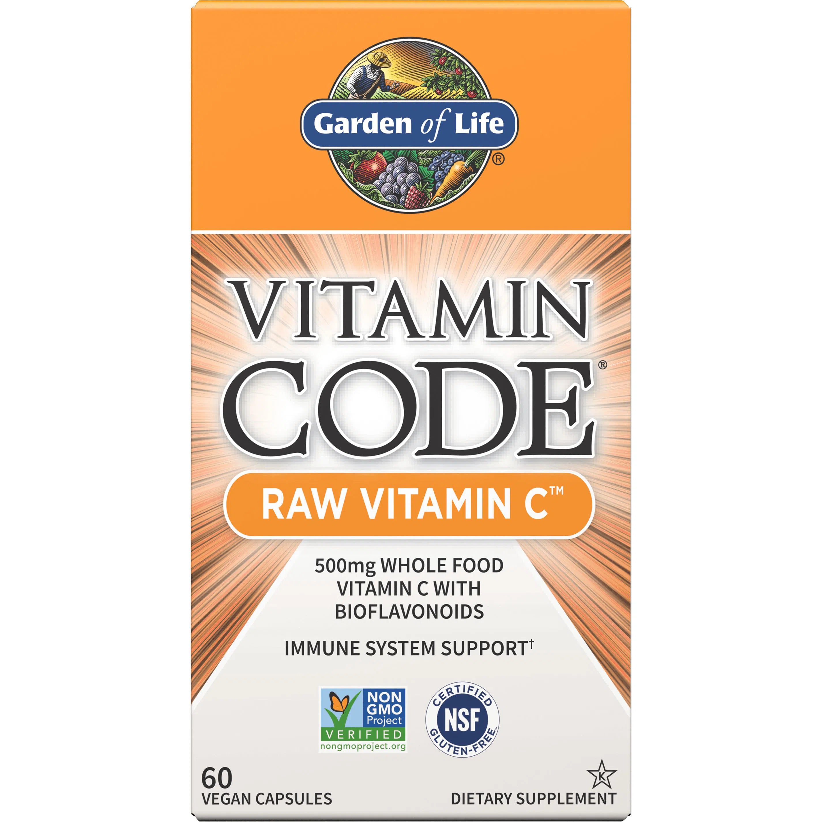 Garden of Life Vitamin Code Raw Vitamin C Supplement - 60 Vegan Capsules for Immune Support, Antioxidant Boost & Skin Health - Perfect for Daily Wellness & Cold Season Defense