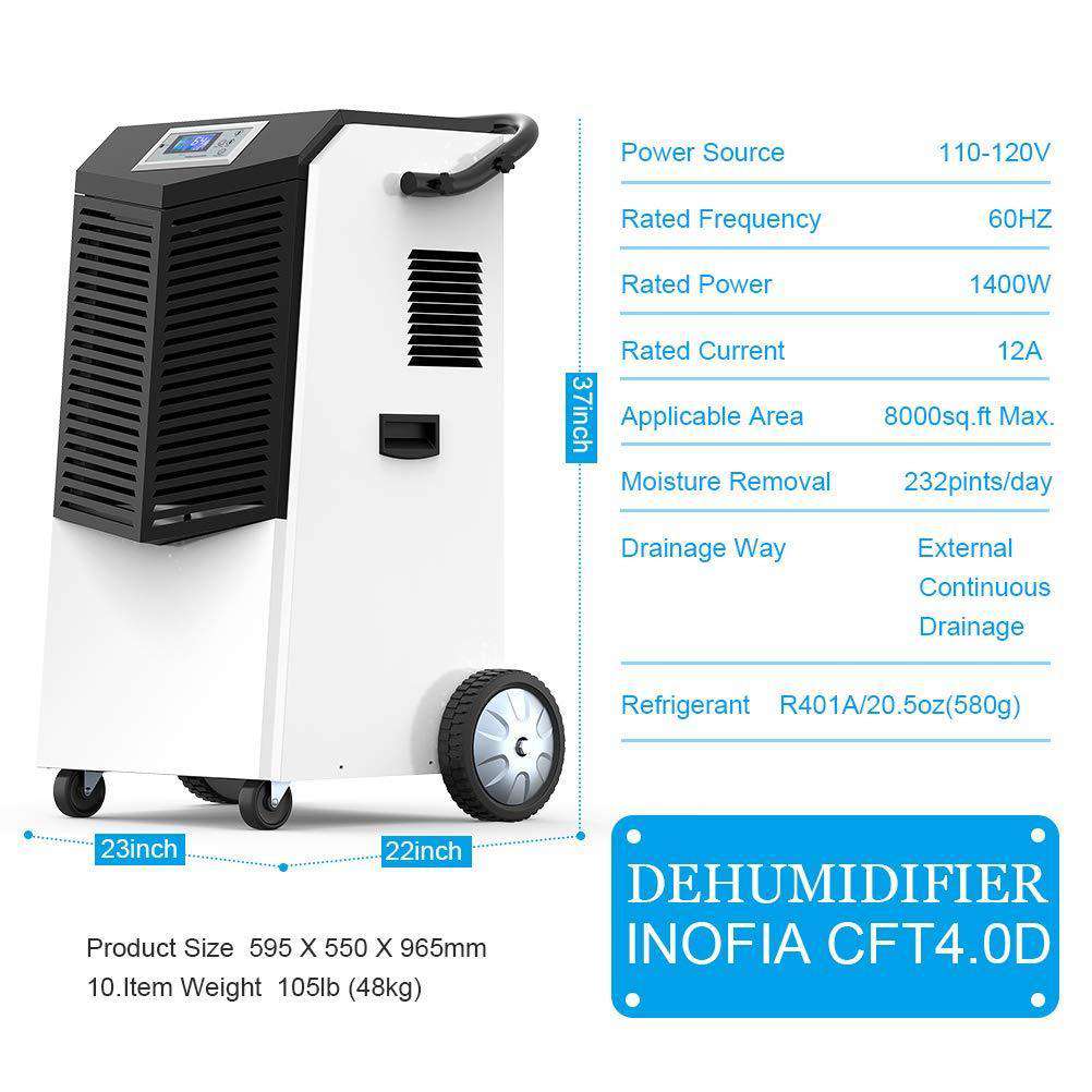 Colzer Inofia 003 29-Gallon Commercial Dehumidifier - 232 Pints Large Capacity, Industrial Grade for Basement, Warehouse & Commercial Spaces - Heavy-Duty Moisture Control for Storage Areas, Workshops & Large Rooms