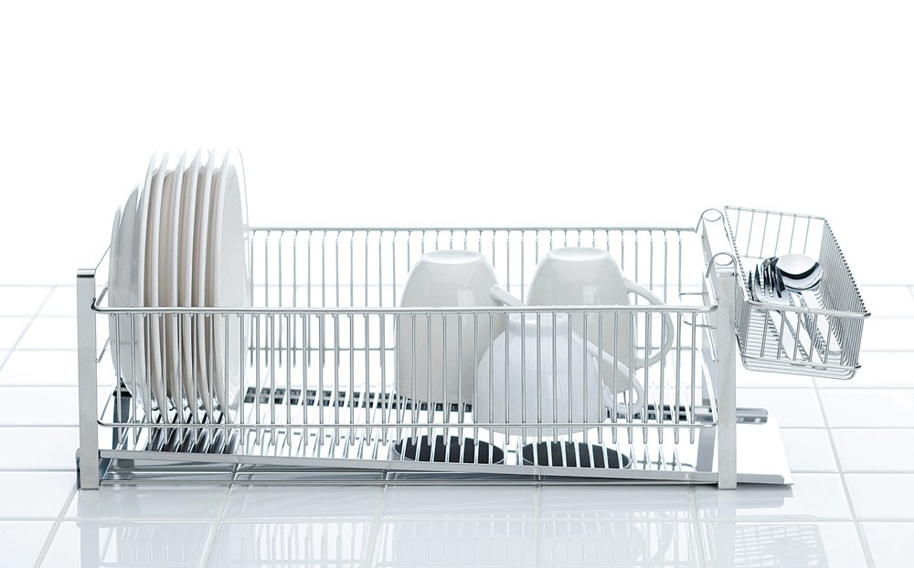 Shimomura Kihan 35729 Tsubame Sanjo Slim Stainless Steel Drainer Rack with Chopsticks Rest - Horizontal Stand for Kitchen Countertop - Made in Japan - Perfect for Drying Dishes, Utensils & Chopsticks After Washing