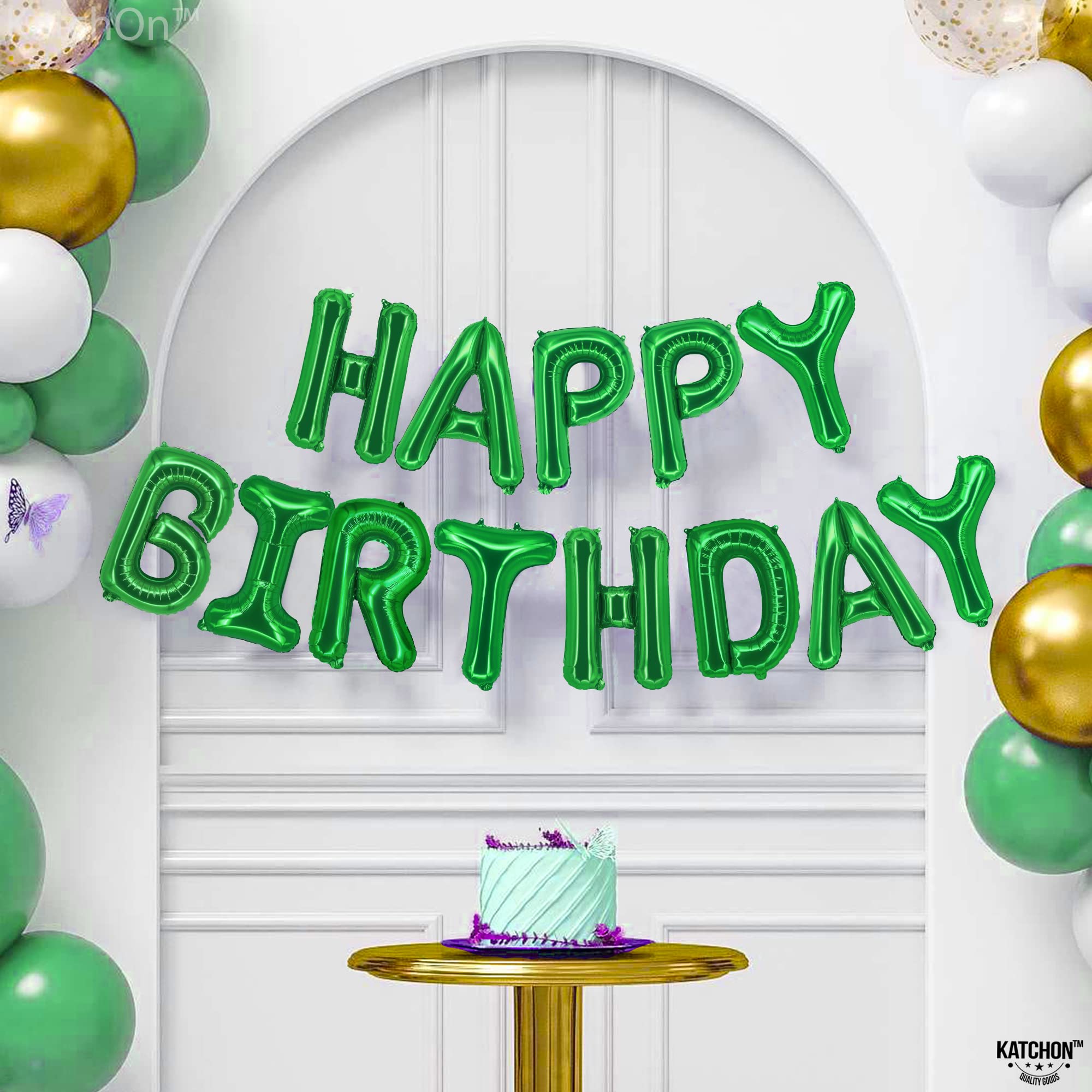 KatchOn 16 Inch Green Happy Birthday Balloons & Banner Set - Jungle Themed Party Decorations for Women, Emerald Green Birthday Sign - Perfect for Jungle Theme Parties, Birthday Celebrations, and Special Events