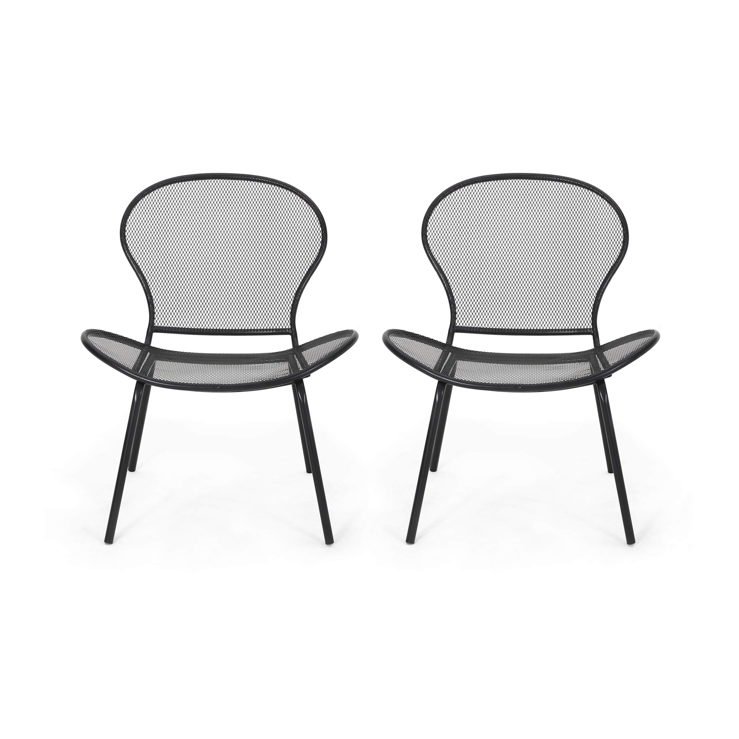 Bernice Modern Outdoor Iron Club Chair (Set of 2) - Matte Black Patio Furniture for Garden, Poolside, and Backyard Relaxation