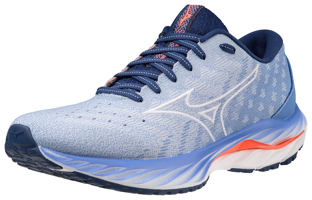 Mizuno Women's Wave Inspire 19 Running Shoes - Lightweight Stability Sneakers for Women, Blue Henon/White/Neon Flame - Perfect for Jogging, Gym Workouts & Daily Walking