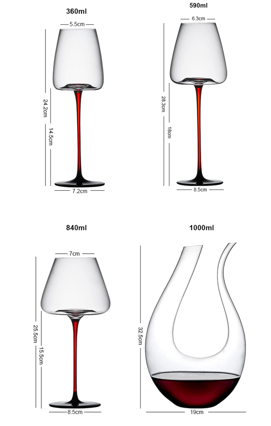 Premium Hand Blown Crystal Champagne Flutes & Wine Decanter Set - 35oz Aerator Decanter with 6 Elegant 12oz Stemware Glasses for Sparkling Wine, Wedding, Anniversary Gifts & Dinner Parties (Clear)