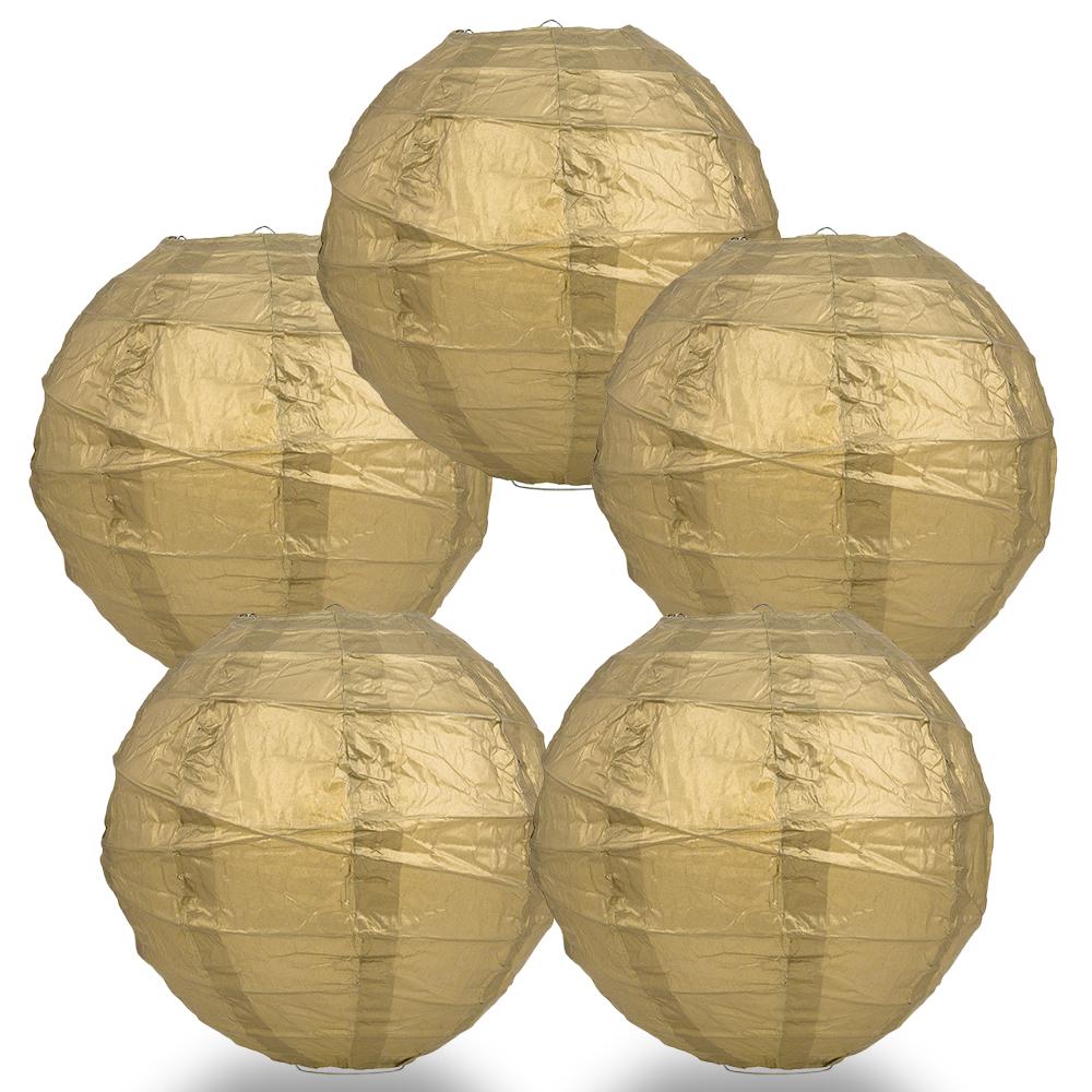 5 Pack 12 Inch Gold Free Style Ribbing Hanging Paper Lanterns - Party Decorations for Weddings, Birthdays & Home Decor