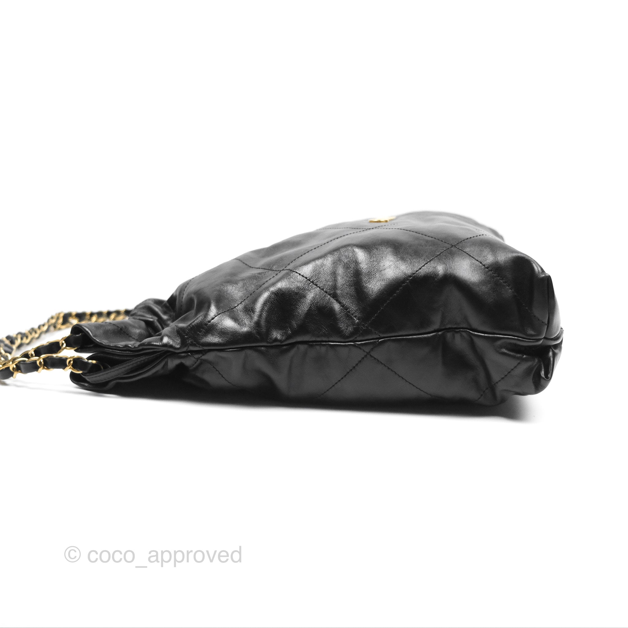 Chanel 22 Medium Black Crumpled Calfskin Leather Shoulder Bag with Aged Gold Hardware - Luxury Handbag for Women, Perfect for Work, Travel & Evening Events