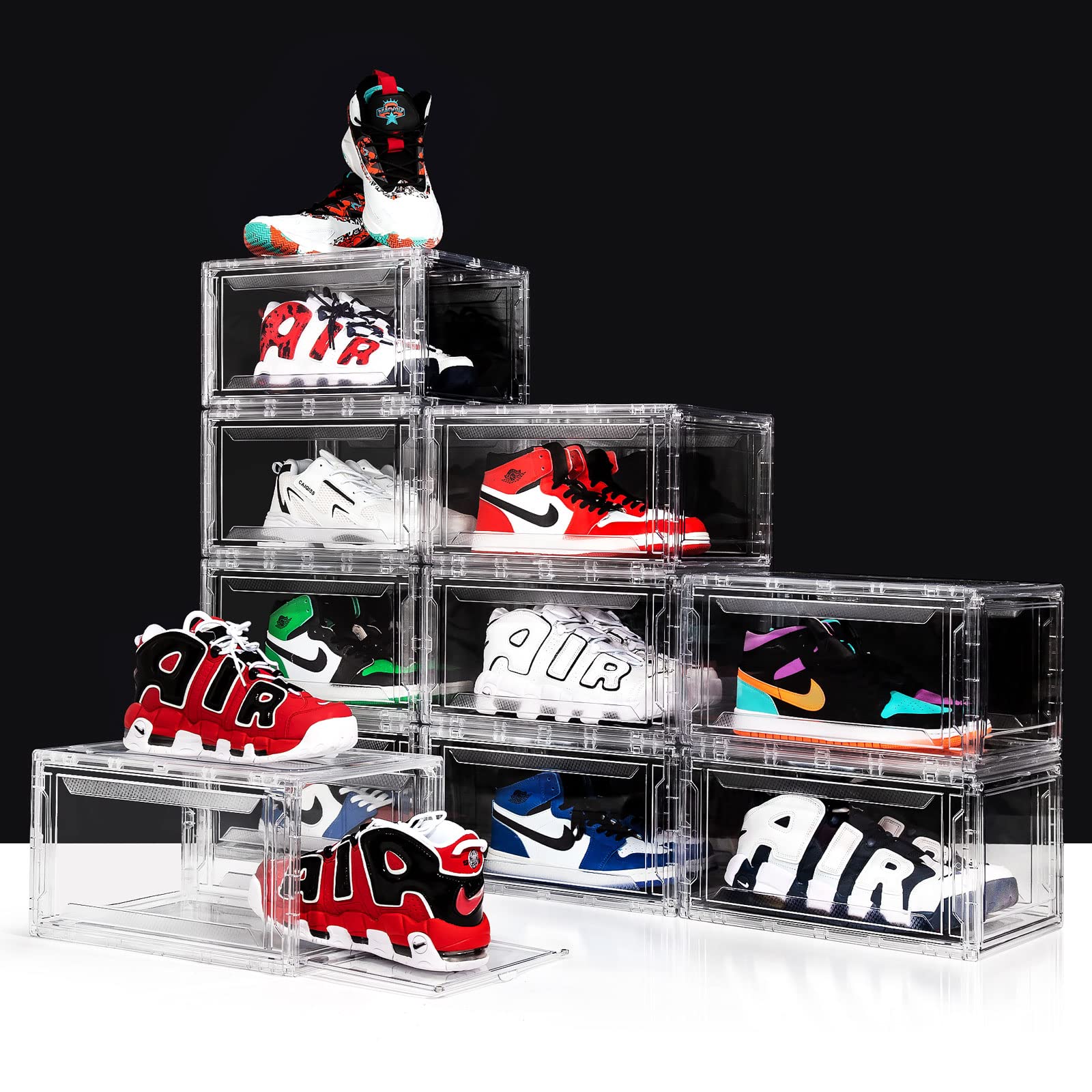 12 Pack Clear Acrylic Shoe Storage Boxes – Stackable Sneaker Display Case with Magnetic Door for Sneaker Collection, Boots & Hats Organizer (Fits US Size 15) | Perfect for Closet Organization & Shoe Store Displays
