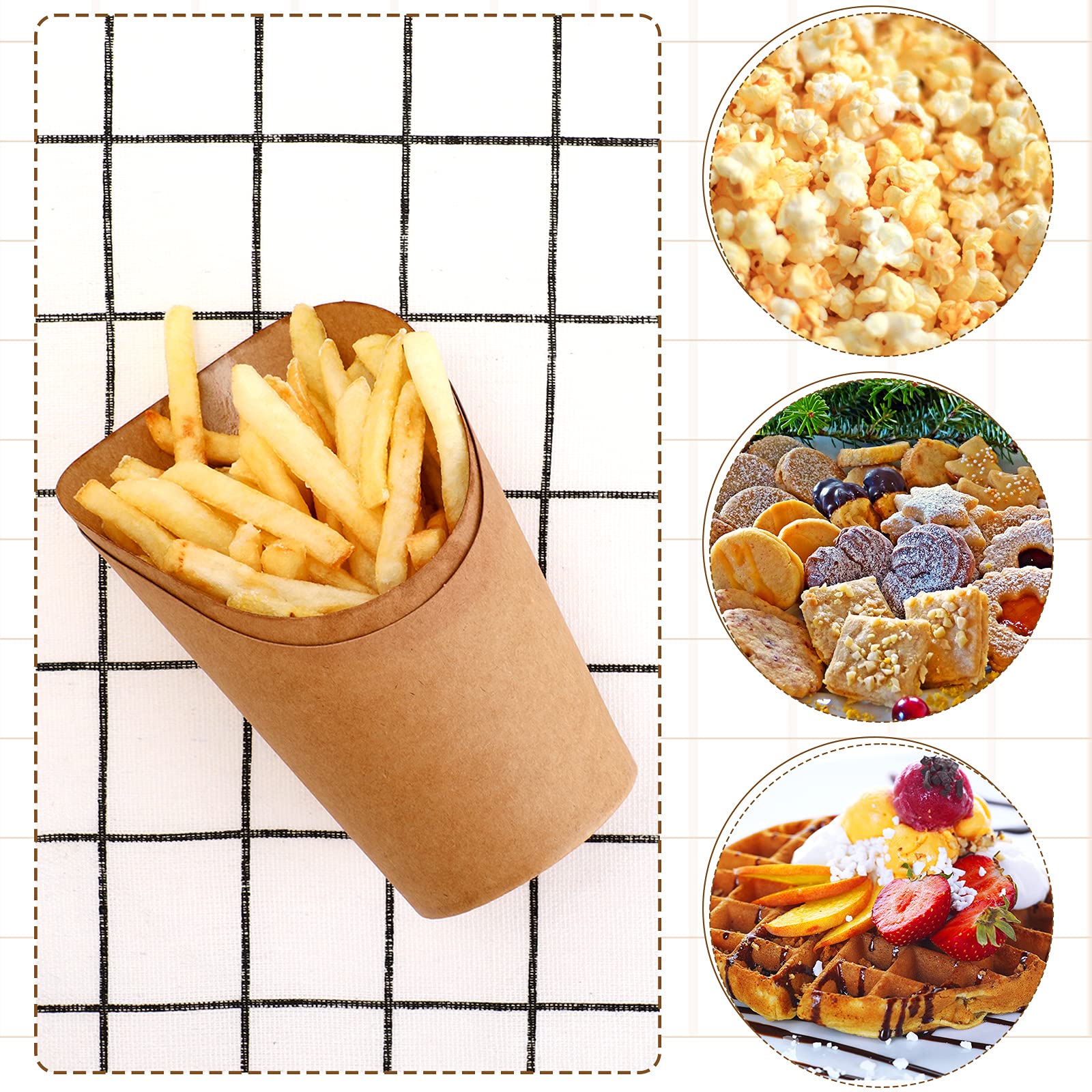 14 oz Disposable Kraft Paper French Fries Holder - 200 Pack Brown Food Cones for Waffles, Popcorn, Ice Cream & Party Snacks | Perfect for Weddings, Birthday Parties & Takeout Restaurants