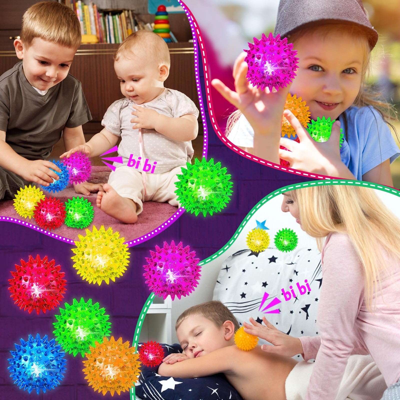 LED Flashing Spiky Sensory Balls for Kids - Bouncy Light Up Toys for Toddlers 1-3, Autism Stress Relief, Fidget Toys, Glow in The Dark Party Favors & Gifts - Perfect for Sensory Play, Birthday Parties and Calming Anxiety
