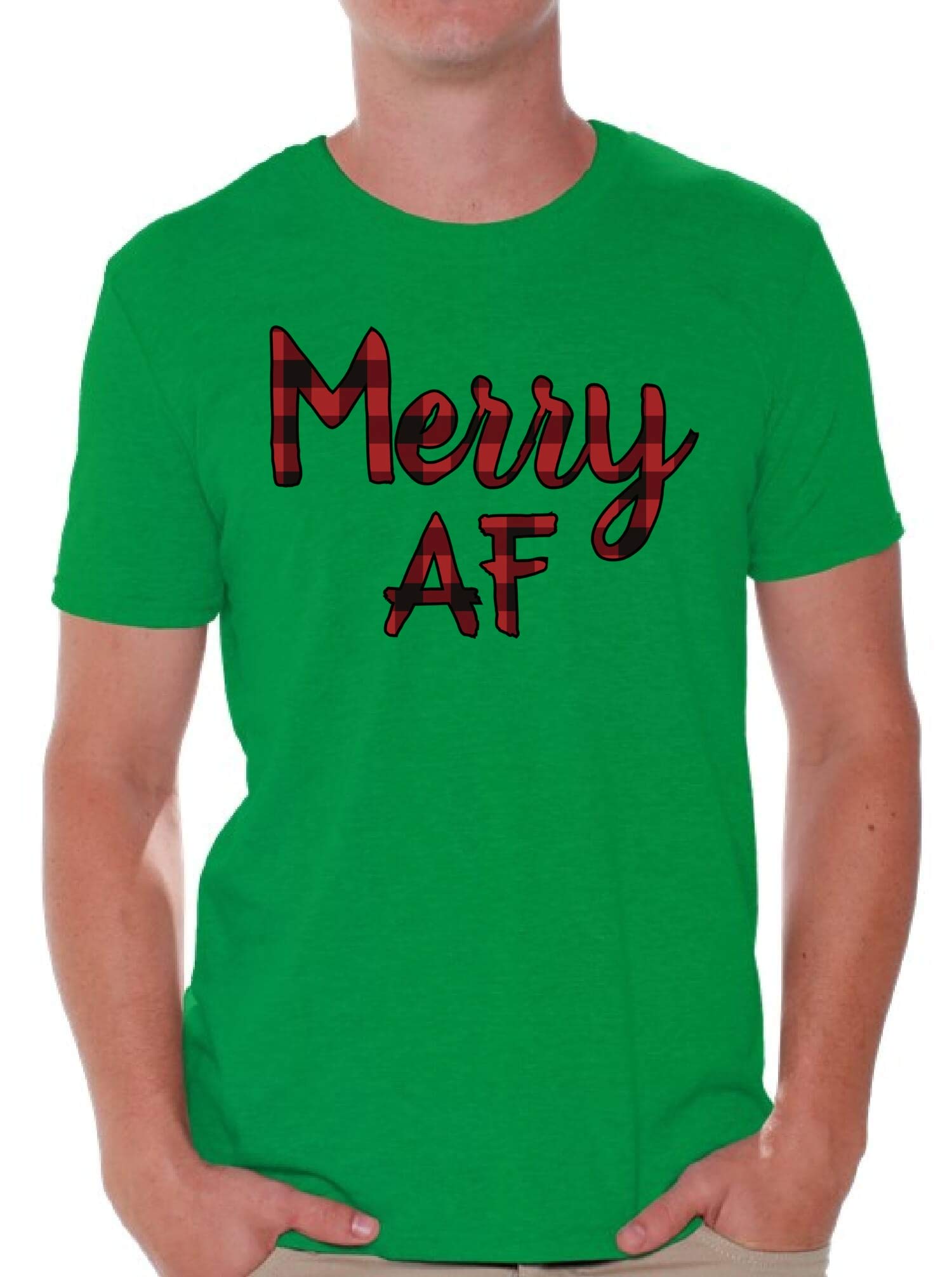 Awkward Styles Ugly Christmas Shirts for Men - Festive Plaid Holiday T-Shirt with 'Merry AF' Print | Perfect for Xmas Parties & Family Gatherings