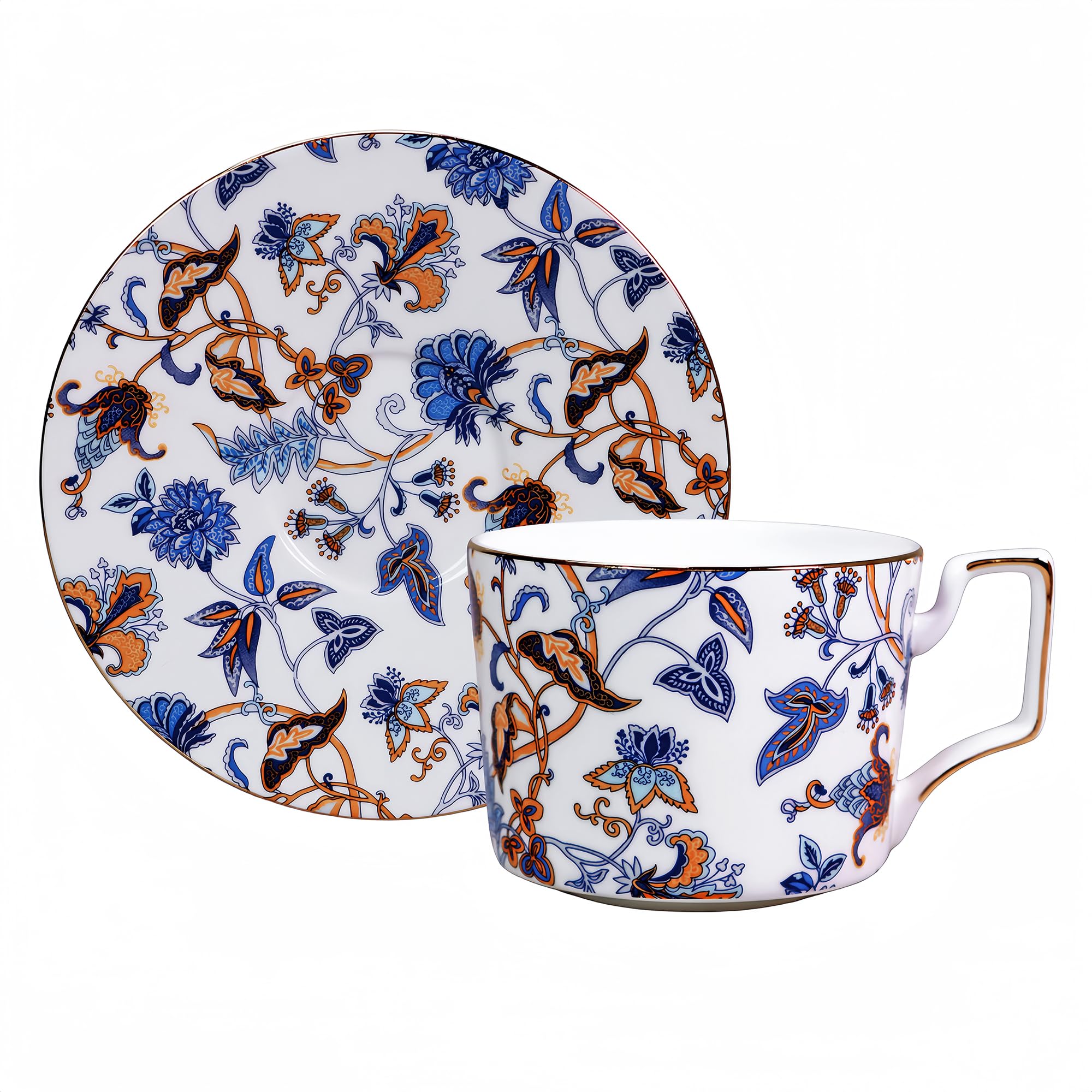 8.5 oz Floral Bone China Tea Cup and Saucer Set - Elegant Coffee & Tea Drinking Set for Women, Perfect Gift for Mom, Friends & Tea Parties (Home, Office, Bridal Shower, Mother's Day)