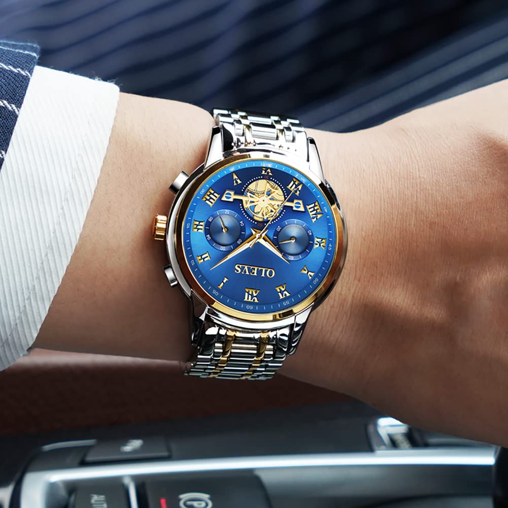 OLEVS Men's Stainless Steel Multifunction Watch - Waterproof Luminous Chronograph with Date Display, Classic Casual Dress Wristwatch for Business, Outdoor & Daily Wear