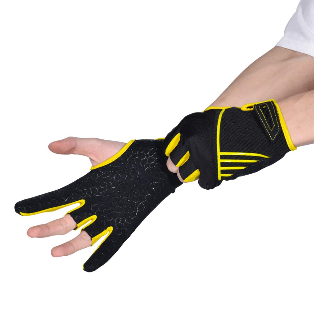 EXCEART Anti-Skid Semi-Finger Bowling Gloves - Professional Comfortable Sports Mittens for Men & Women - Size S/M (Yellow) - Perfect for Bowling Leagues, Tournaments & Outdoor Sports Activities