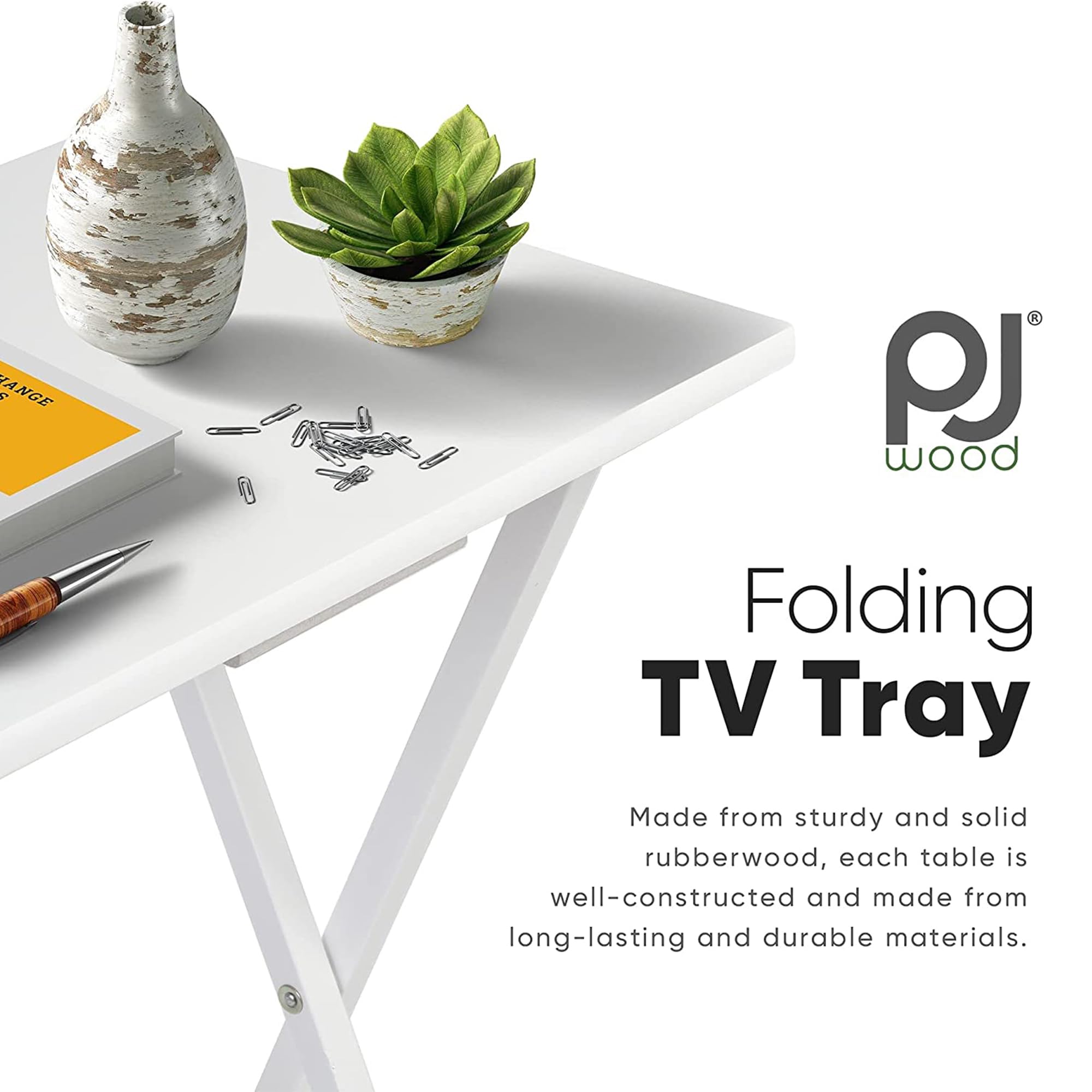 Solid Wood Folding TV Tray Table - Portable Snack Desk & Serving Stand for Living Room, Bedroom, Office - Sturdy 8-Piece Set in White - Perfect for Movie Nights, Breakfast in Bed & Home Entertainment