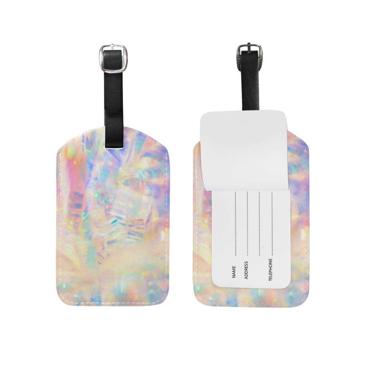 Colorful Abstract Radiant Pattern PU Leather Luggage Tags - 2 Piece Set for Travel Suitcases & Backpacks | Durable Baggage ID Labels for Airports, Business Trips & Vacation Travel Accessories