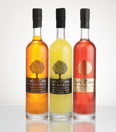 Dolce Cilento Italian Liqueur Gift Set - 3 Bottles (750ml Each) Limoncello, Meloncello & Watermeloncello - Perfect for Cocktails, Desserts & Party Favors