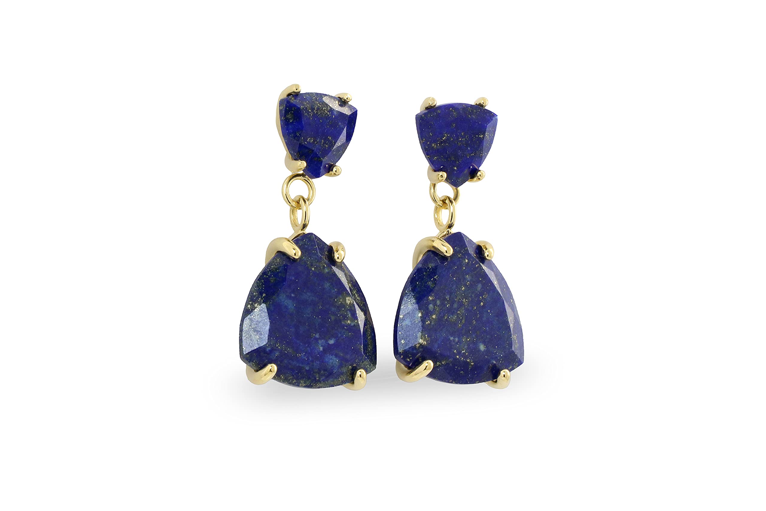 Lapis Lazuli and Anemone Double Stone Dangling Earrings for Women - September Birthstone Statement Jewelry - Elegant Blue Gemstone Gold Earrings - Perfect Gift for Birthday, Anniversary, and Special Occasions