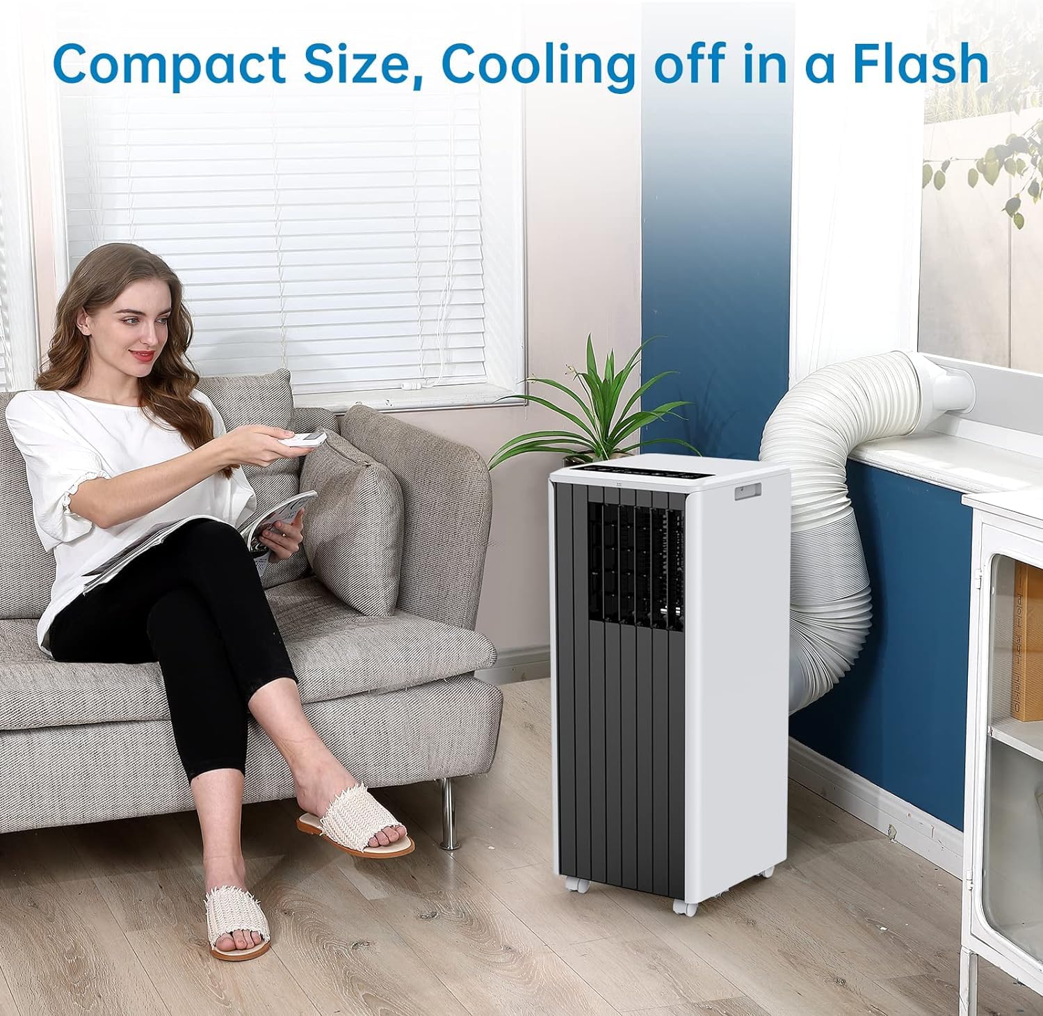 8000 BTU Portable Air Conditioner - 3-in-1 Cooling Unit with Dehumidifier & Fan for Rooms Up to 350 Sq.Ft | Includes Window Installation Kit, Remote Control & LED Display | Perfect for Home, Office, Dorm, Bedroom & Small Spaces | Energy Efficient Cooling with 24-Hour Timer