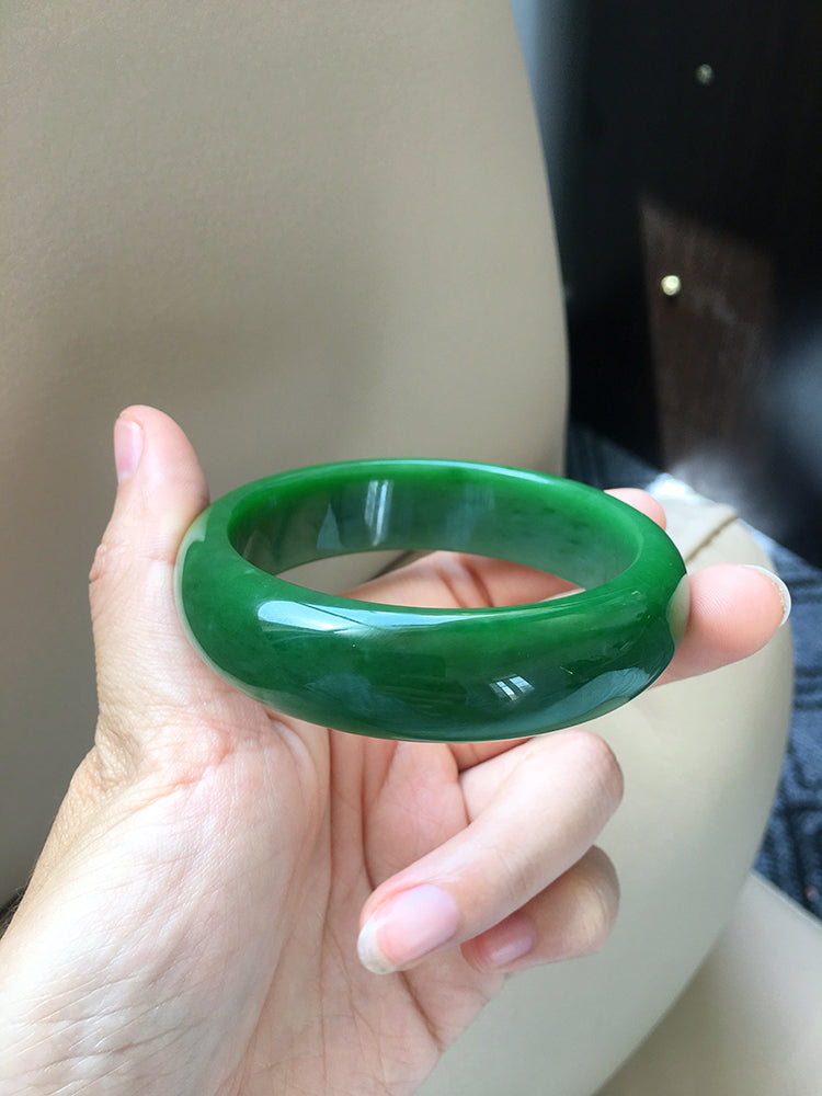 Natural Jade Bangle Bracelet - 56.8mm Inner Diameter Nephrite Jade Bangle (NBE017) - Elegant Gift for Women, Perfect for Weddings & Special Occasions