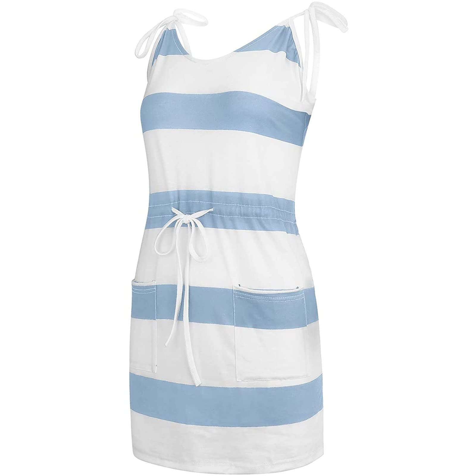 Women's Summer Sleeveless Striped Mini Dress - Casual Cocktail Party Beach Sundress with Pockets | Perfect for Outdoor Events, Vacations & Date Nights