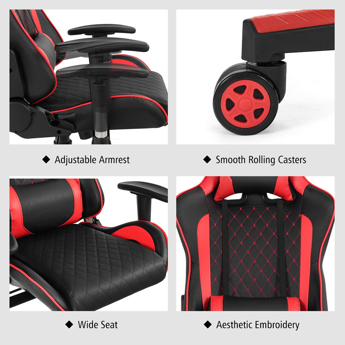 Goplus Massage Gaming Chair - Ergonomic High Back Racing Office Chair with Reclining Backrest, Adjustable Handrails & Seat Height, PU Swivel Design, Headrest & Lumbar Support - Perfect for Gaming, Work & Home Office Relaxation