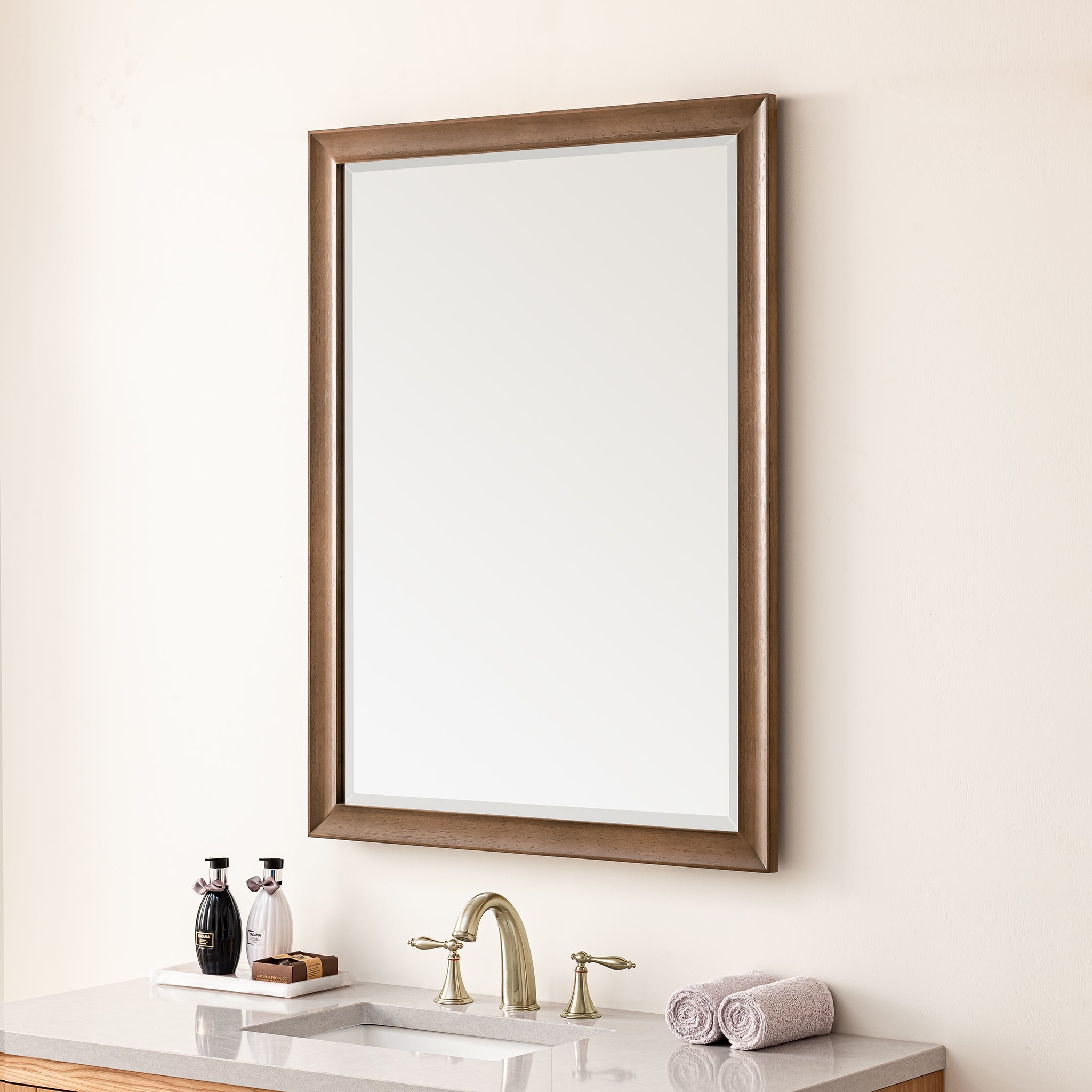 Glenbrooke 30-Inch Whitewashed Walnut Wall Mirror - Perfect for Living Room, Bedroom & Entryway Decor