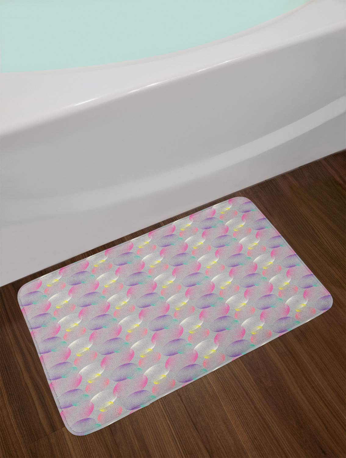 Ambesonne Non-Slip Plush Bath Mat - Modern Abstract Striped Circles Design, 30.2